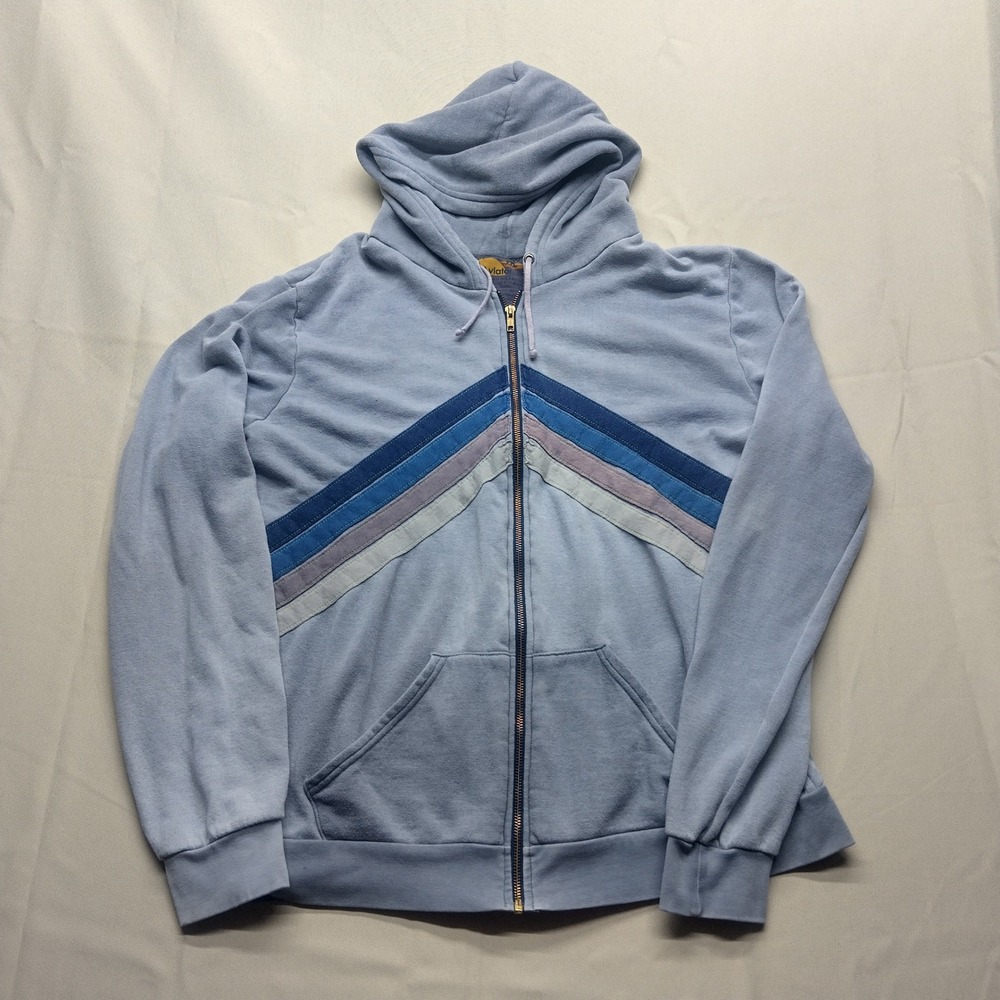 Aviator Nation Light Blue Chevron Stripe Zip Up Hoodie XXL California Made
